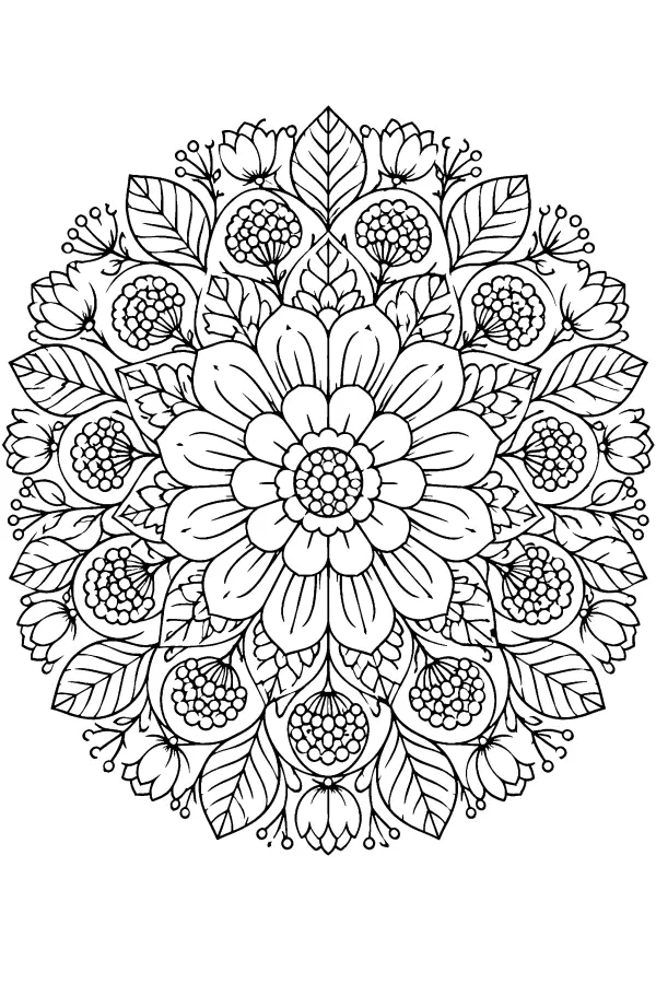 Coloriage détaillé d’un mandala de fleurs
