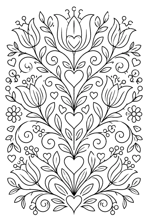 Coloriage de tulipes fleurs en motif folklorique