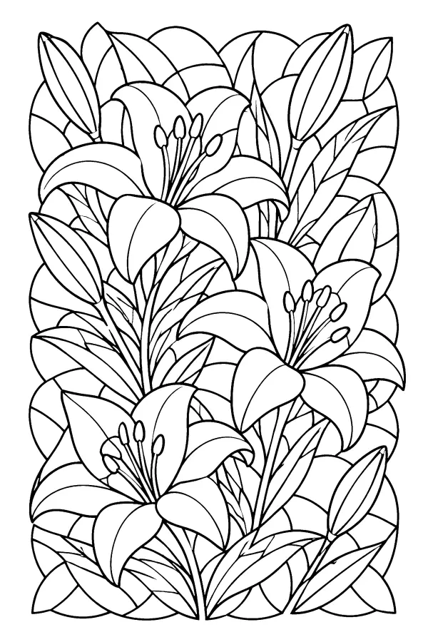 Coloriage détaillé d’un vitrail de fleurs de lys