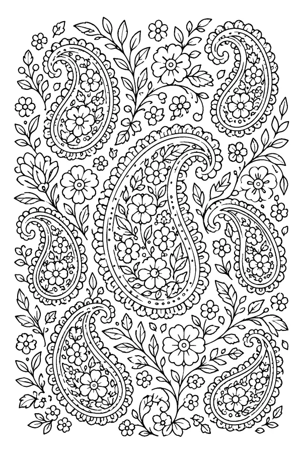 Dessin à colorier de médaillons paisley de fleurs