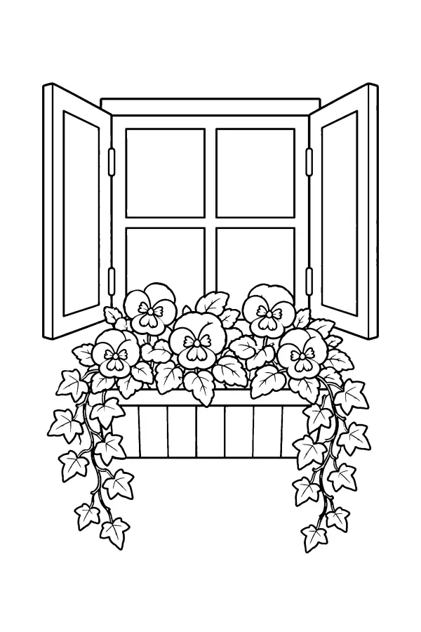 Coloriage de pensées fleurs en jardinière