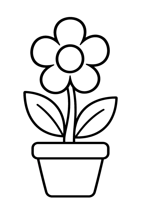 Dessin à colorier d’une fleur simple poussant en pot