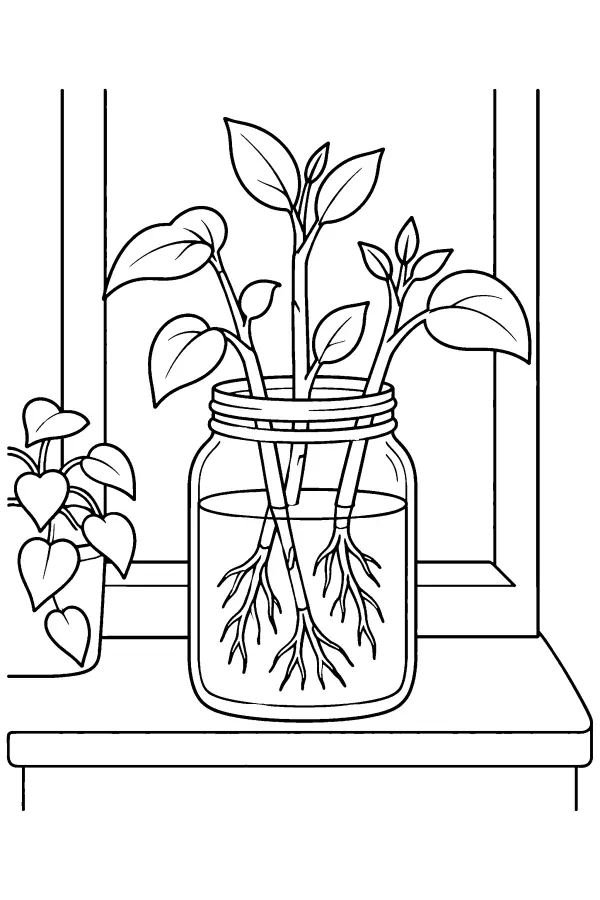 Coloriage de boutures de fleurs dans un bocal