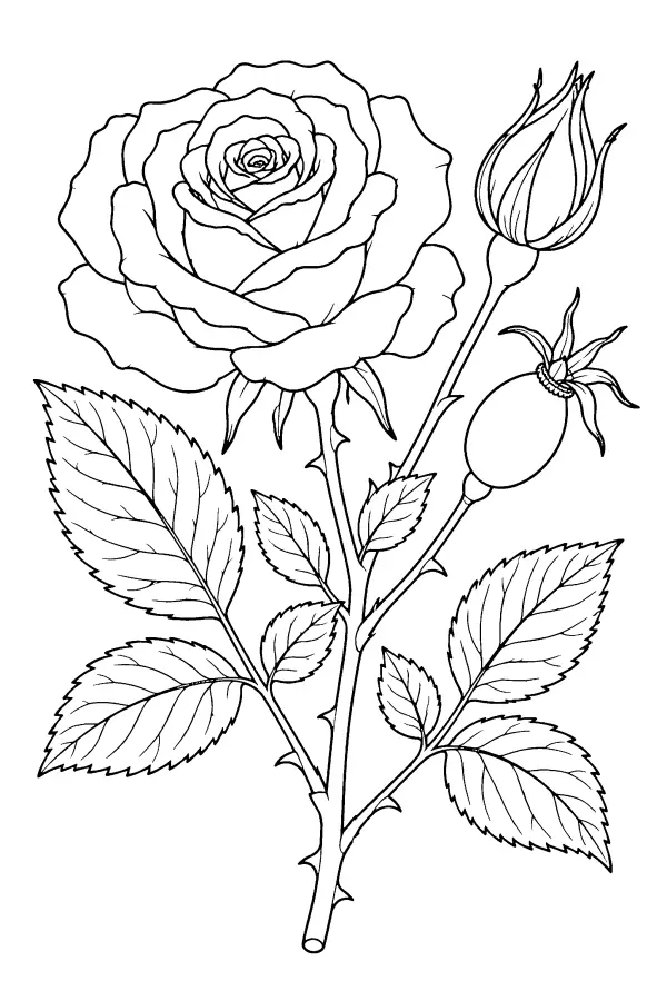 Dessin à colorier d’une étude de fleur rose