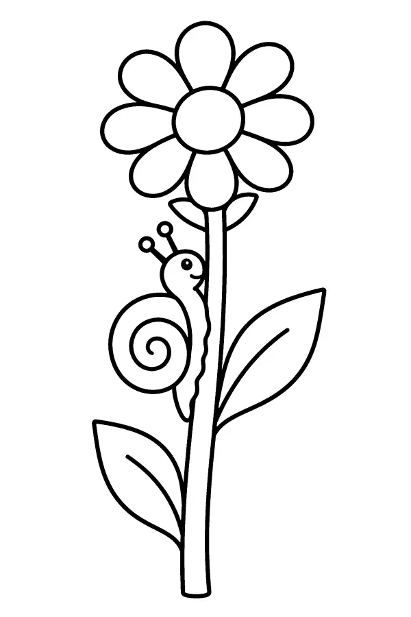 Coloriage facile d’un escargot sur une fleur