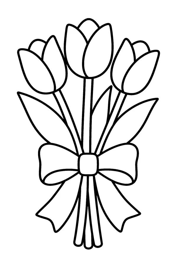 Coloriage d’un bouquet de fleurs tulipes