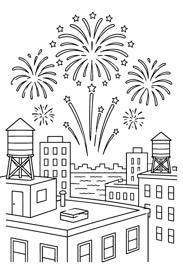Fireworks Over City