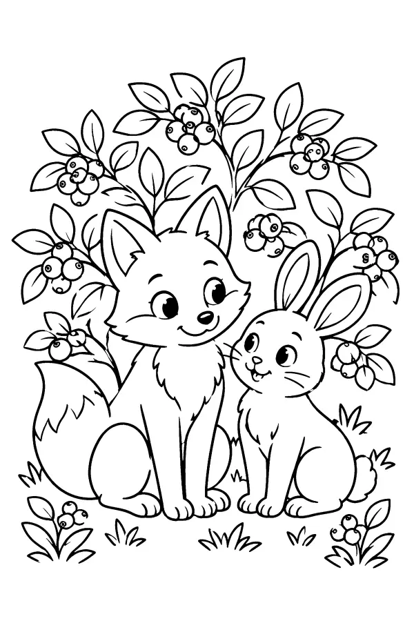 Fox and Rabbit Under Berries