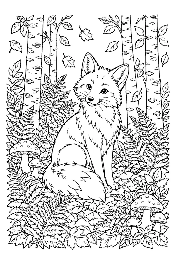 Fox In Birch Grove