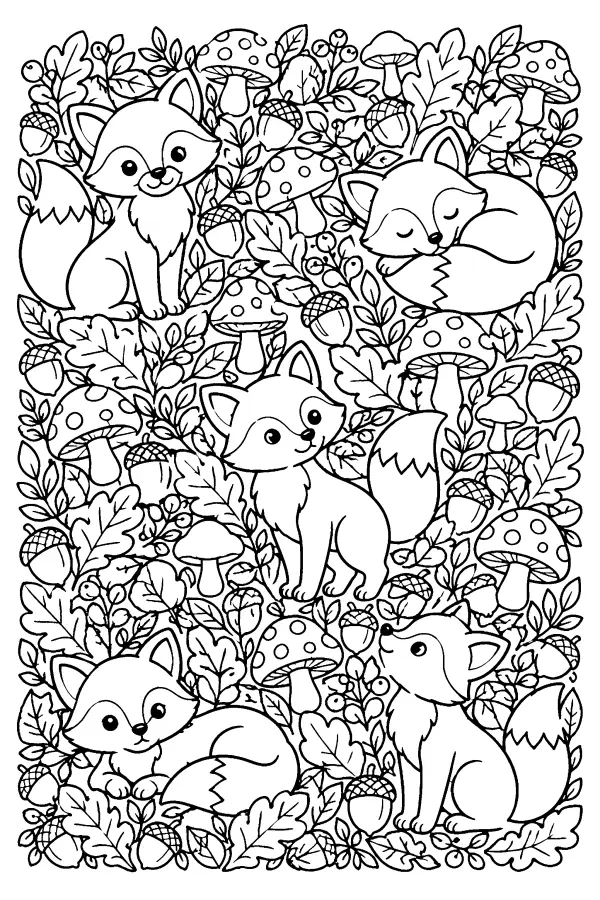 Foxes In Woodland Doodles