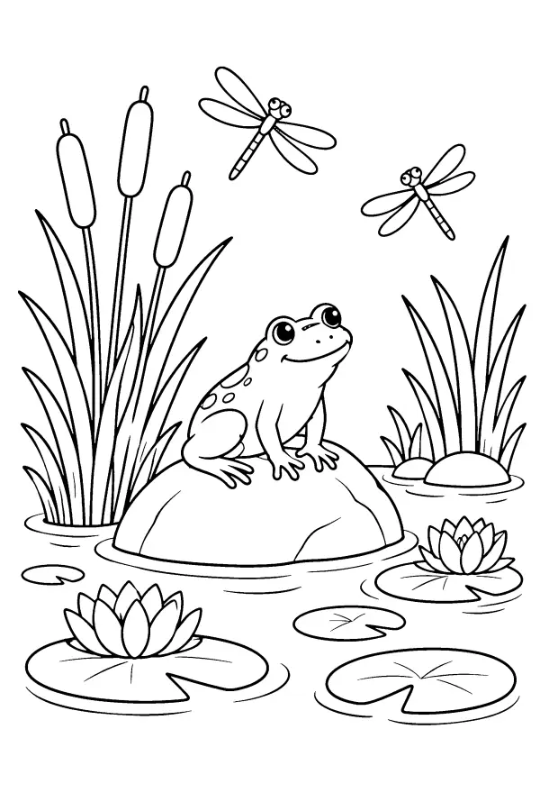 Frog On Pond Rock