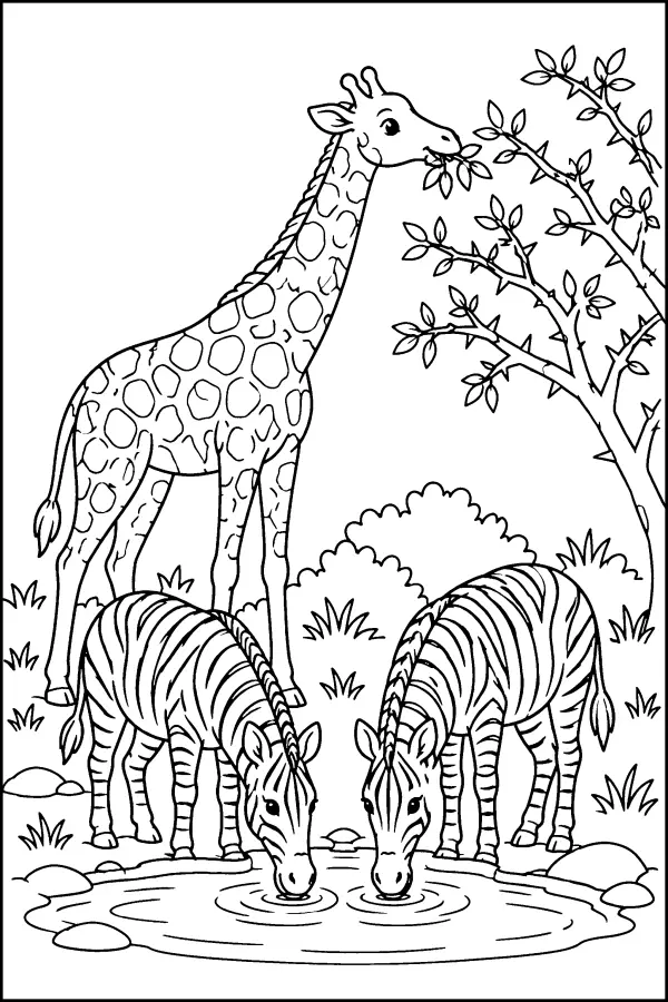 Giraffe And Zebras