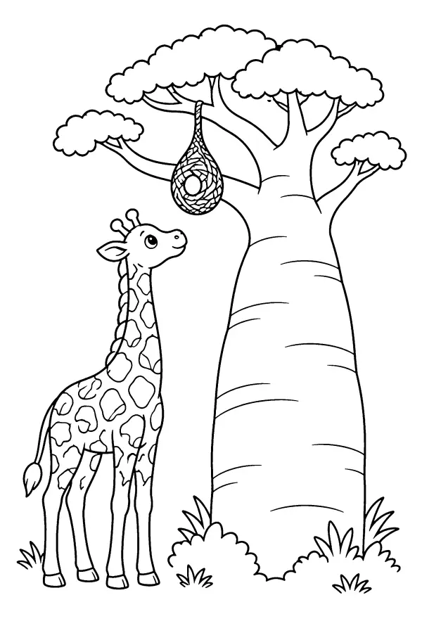 Giraffe By Baobab