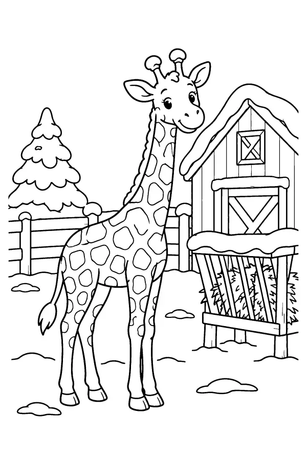 Giraffe In Snowy Yard