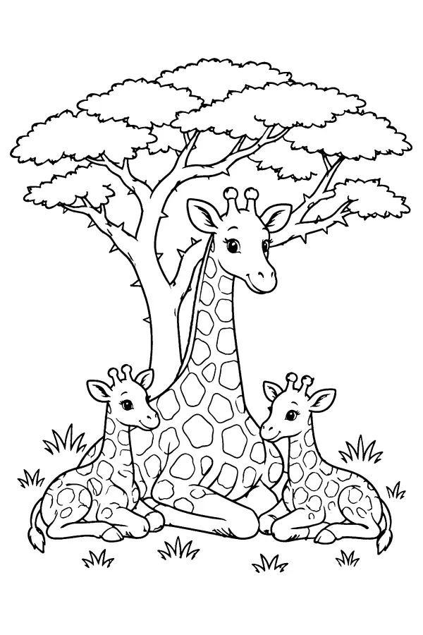 Giraffes Under Tree