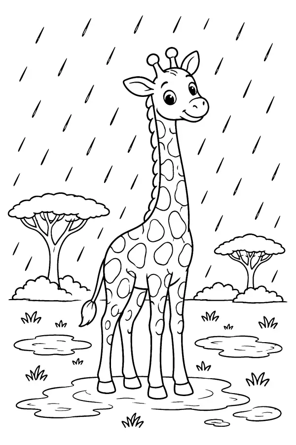 Rainy Giraffe Scene