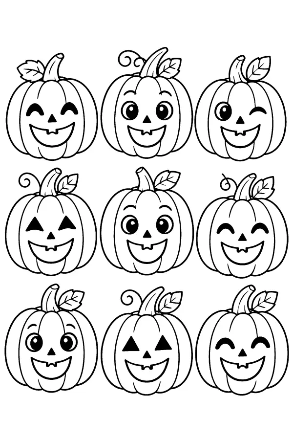 Nine Pumpkin Faces
