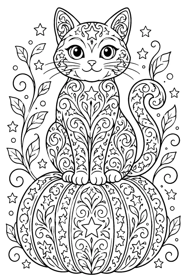 Ornate Cat and Pumpkin