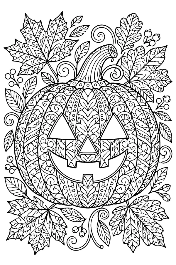 Patterned Pumpkin and Leaves