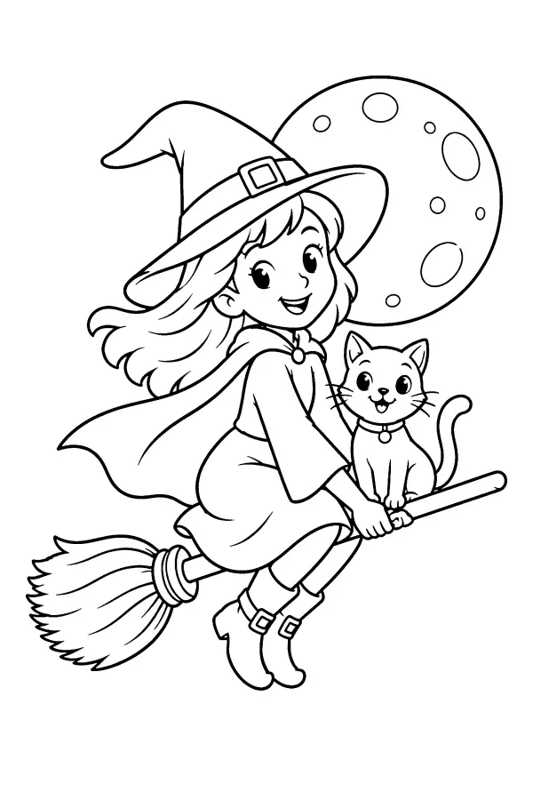 Witch and Cat Flying