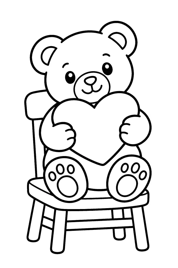 Coloriage d’ours en peluche avec coussin en cœur