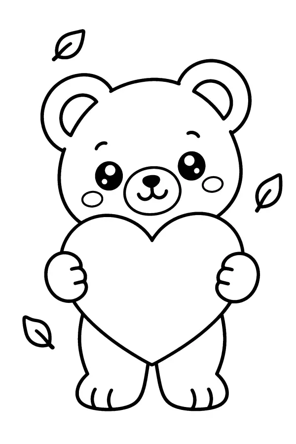 Coloriage d’un ours tenant un grand cœur