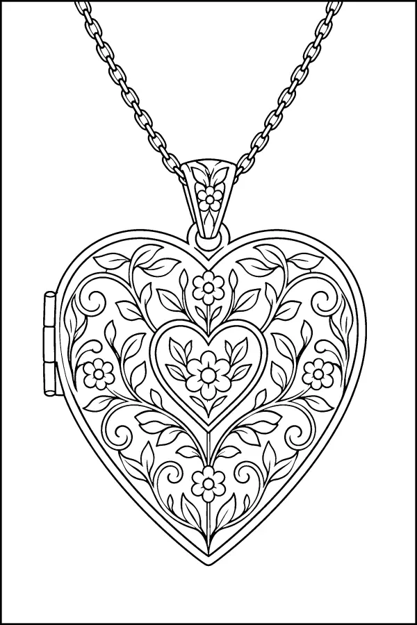 Coloriage détaillé de médaillon en forme de cœur