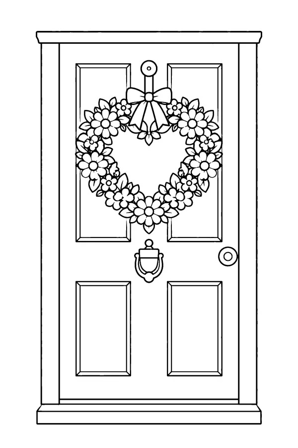 Coloriage de couronne fleurie en forme de cœur