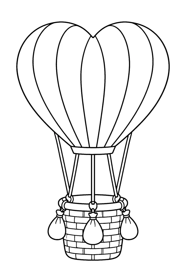 Dessin à colorier de montgolfière en forme de cœur