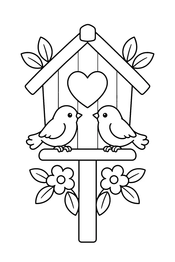 Coloriage de nichoir à entrée en forme de cœur