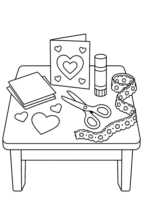 Coloriage de table de bricolage aux cœurs