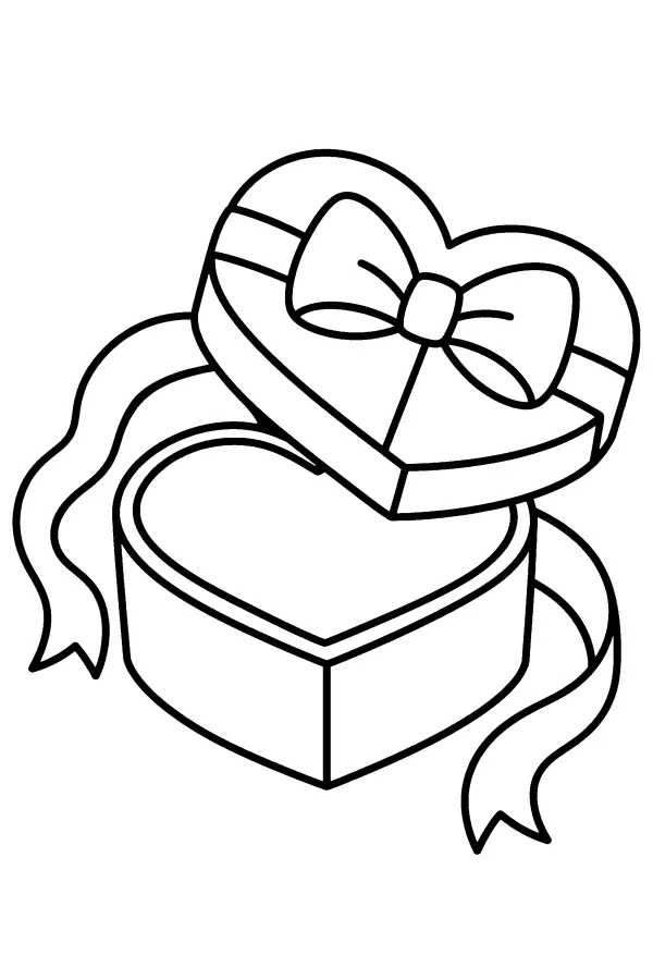 Dessin à colorier de boîte cadeau en forme de cœur