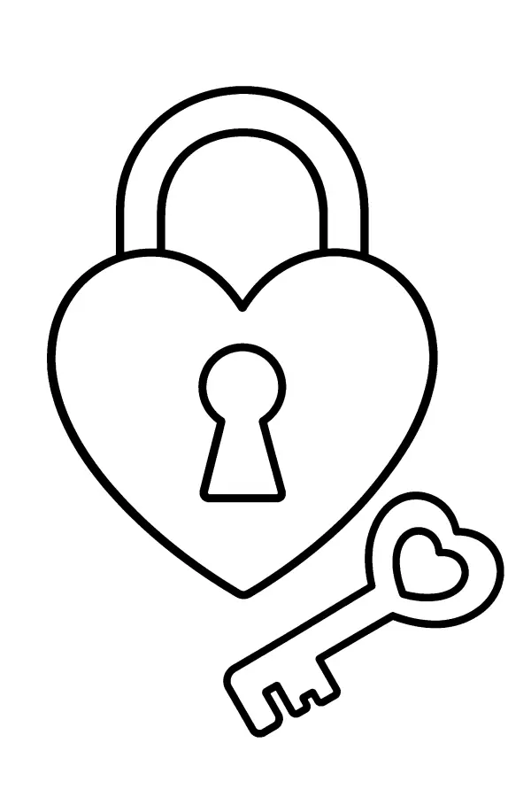Coloriage de cadenas en forme de cœur avec sa clé
