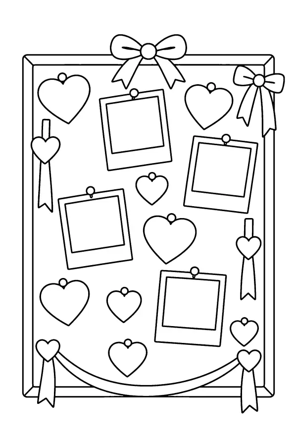 Coloriage de tableau d’affichage décoré de cœurs