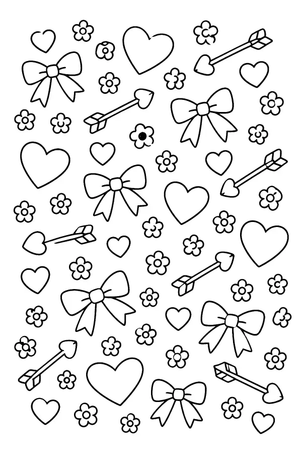 Coloriage de motifs répétés de cœurs et rubans