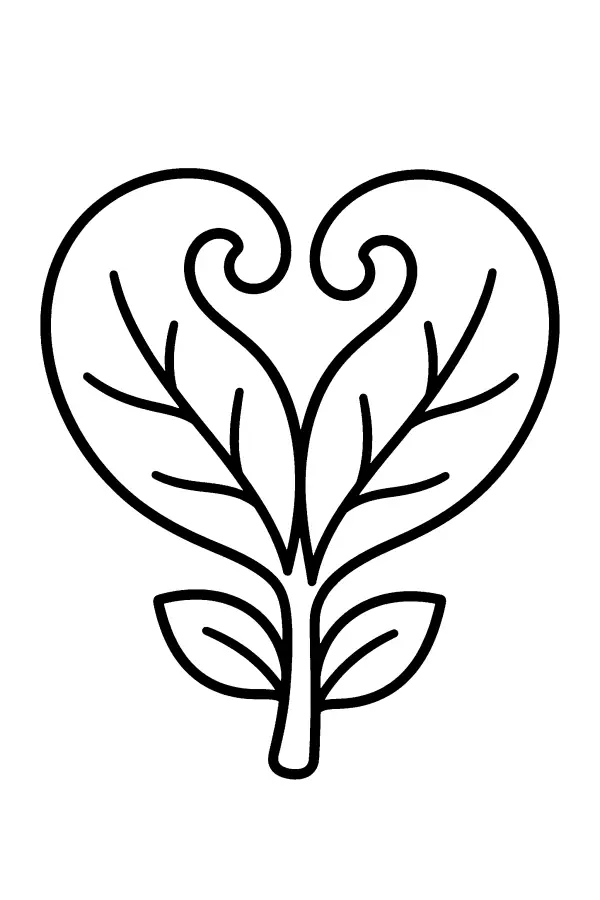 Coloriage de pousse dont les feuilles forment un cœur