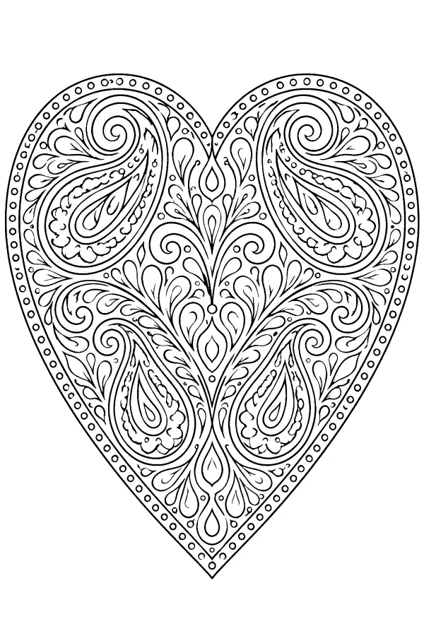 Coloriage détaillé de cœur aux motifs paisley