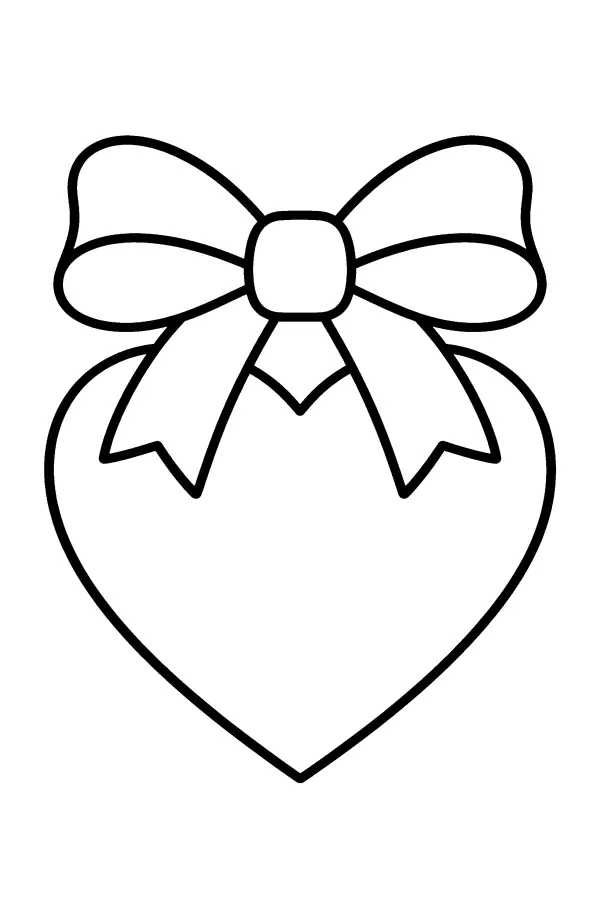 Coloriage facile de cœur décoré d’un ruban