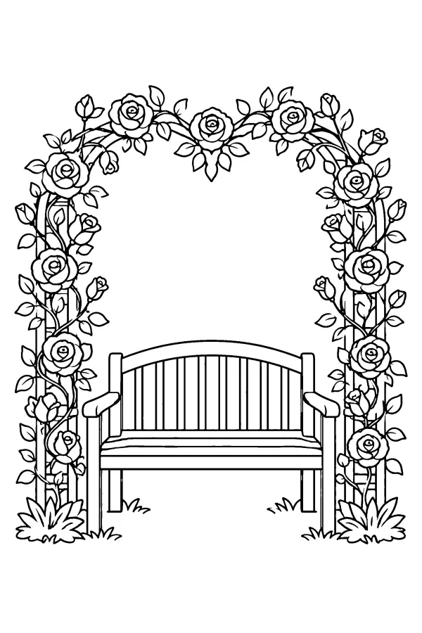 Coloriage d’arche de roses en forme de cœur