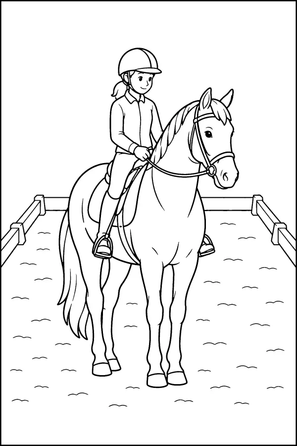 Coloriage d’un cavalier à l’arrêt en carrière