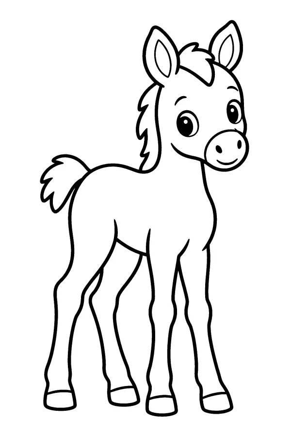 Coloriage facile d’un jeune poulain debout