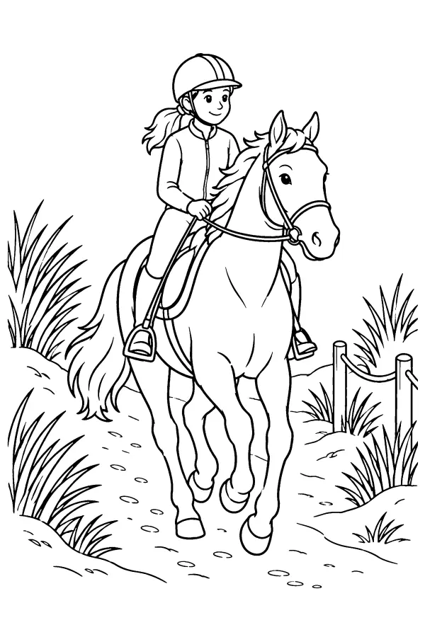 Coloriage d’une balade à cheval près de la plage