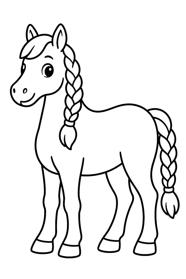 Coloriage d’un cheval à la crinière tressée