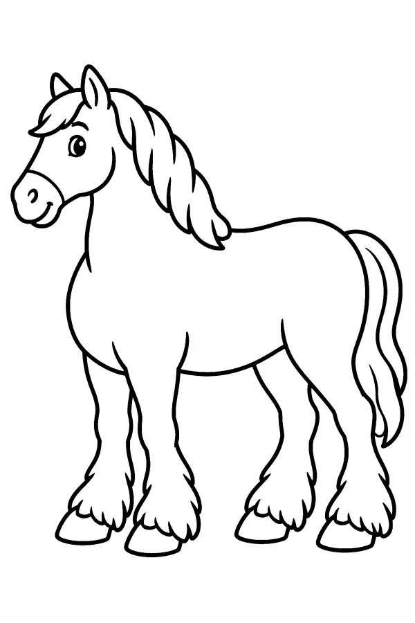 Coloriage d’un cheval de trait vu de profil