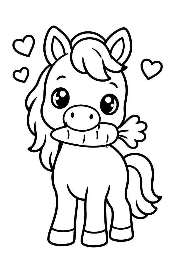 Dessin à colorier d’un cheval tenant une carotte