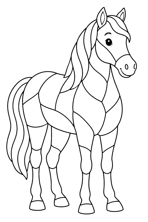 Dessin à colorier d’un cheval avec des zones à motifs