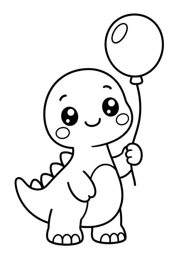 Dessin à colorier d’un dinosaure kawaii pour enfants