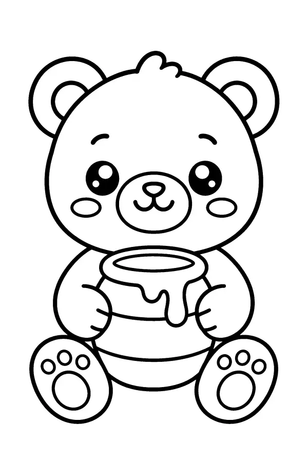 Dessin à colorier d’un ours kawaii au miel
