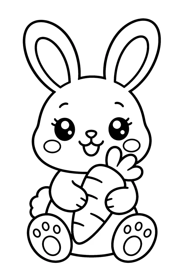 Coloriage d’un lapin kawaii tenant une carotte
