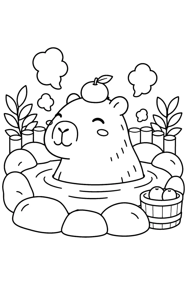 Dessin à colorier d’un capybara kawaii pour enfants
